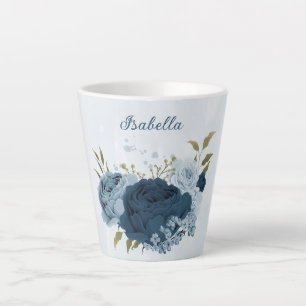 light blue navy flowers  latte mug
