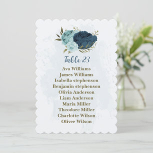 light blue navy flowers seating chart card