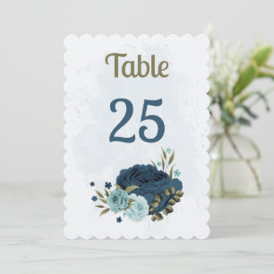 light blue navy flowers table number card