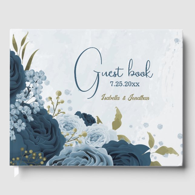 light blue navy flowers wedding  guest book (Front)