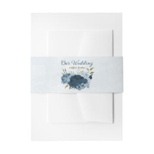 light blue navy flowers wedding invitation belly band
