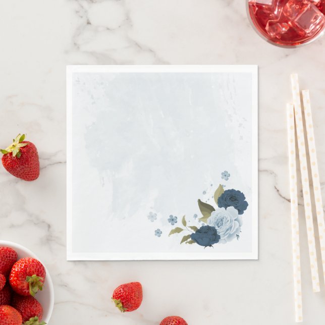 light blue navy flowers wedding napkin (Insitu)