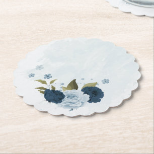 light blue navy flowers wedding paper coaster