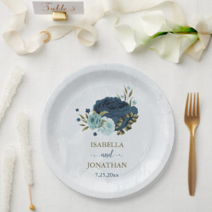 light blue navy flowers wedding paper plate