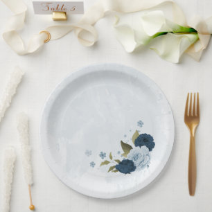 light blue navy flowers wedding paper plate