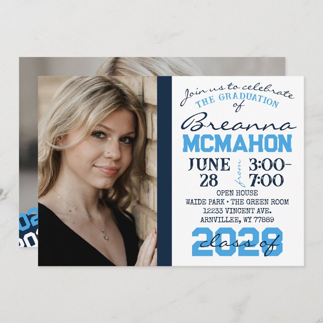 Light Blue & Navy Graduation 2 Photo Invitation (Creator Uploaded)