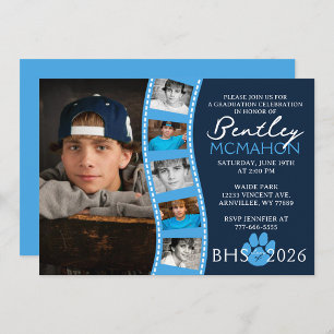 Light Blue & Navy Graduation 6 Photo Collage Invitation