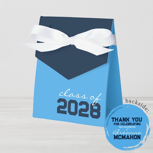Light Blue & Navy Graduation Favour Boxes (Light Blue & Navy Graduation Favor Boxes with Personalized Thank You Message on Back)