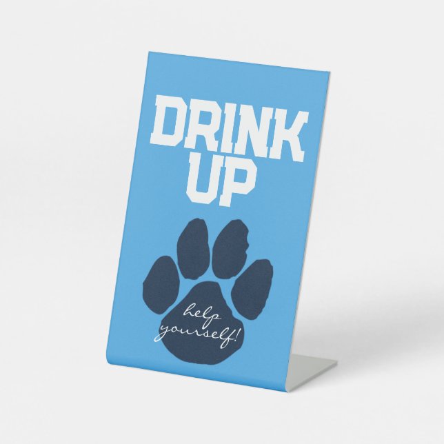 Light Blue & Navy Pawprint Drink Table Graduation Pedestal Sign (Front)