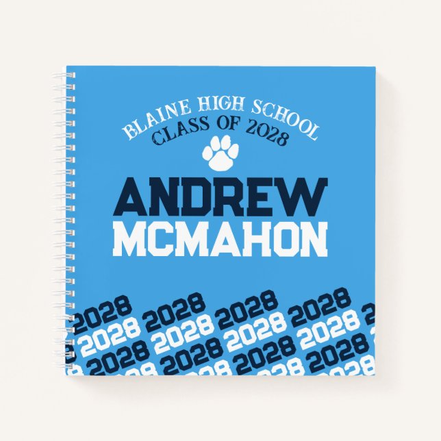 Light Blue & Navy Pawprint Graduation Guestbook Notebook (Front)