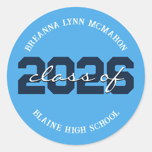 Light Blue & Navy Personalised Graduation Stickers