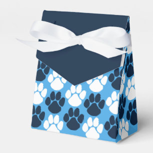 Light Blue & Navy Repeating Pawprint Gift Favour Box
