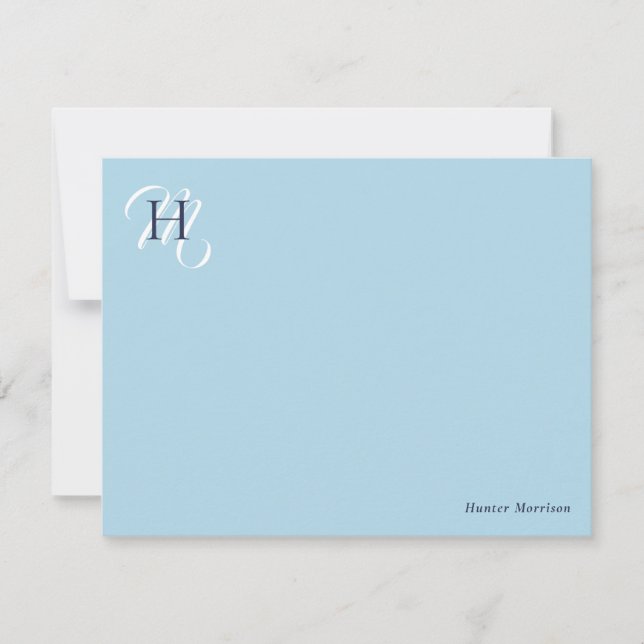 Light Blue & Navy Stacked Initials Elegant Card (Front)