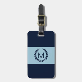 Light blue & Navy Stripe Laurel Wreath Monogram Luggage Tag