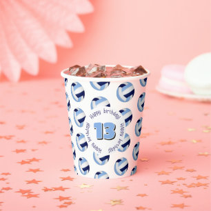 light blue navy volleyballs birthday party paper cups