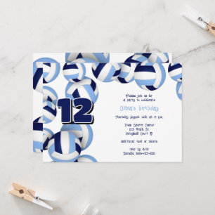 light blue navy volleyballs kids birthday party invitation