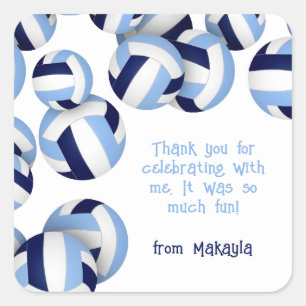 light blue navy volleyballs kids birthday party square sticker