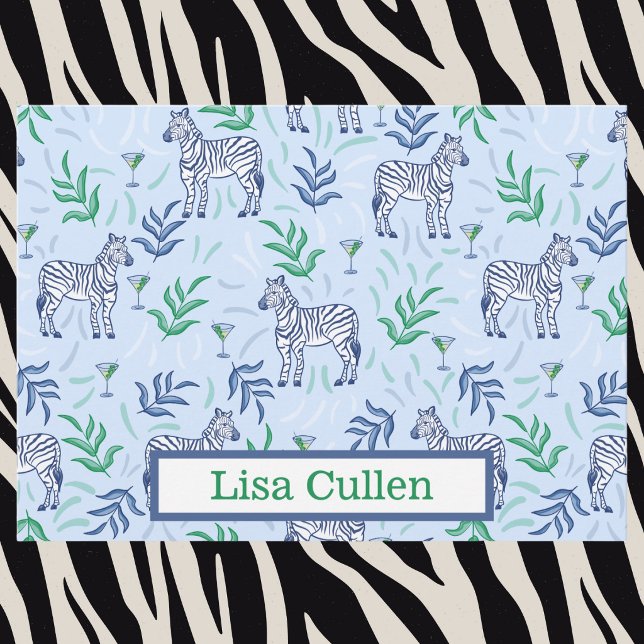 Light Blue Navy Zebra Martini Personalised  Thank You Card (Creator Uploaded)
