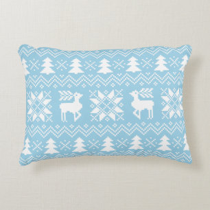 Light Blue Nordic Christmas Winter Pattern Decorative Cushion