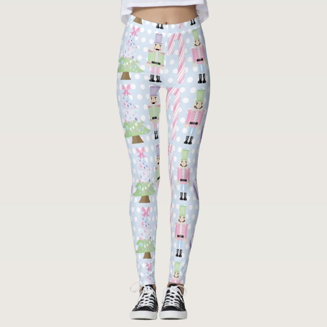 Light Blue Nutcracker Candy Cane Leggings (Front)