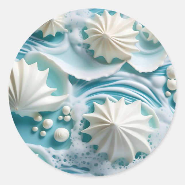Light Blue Ocean Background with Seashells Classic Round Sticker (Front)