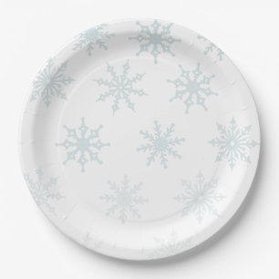 Light Blue Ombre Snowflake Holiday Paper Plate