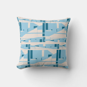 Light Blue on Beige Mediterranean Large Mosaics Cushion