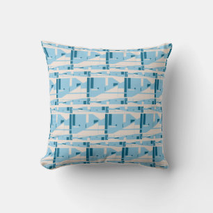 Light Blue on Beige Mediterranean Small Mosaics Cushion