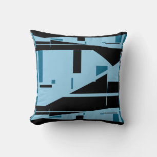 Light Blue on Black Classic Mediterranean Mosaic Cushion