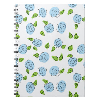 Light Blue Open Flowers on White Spiral Notebook