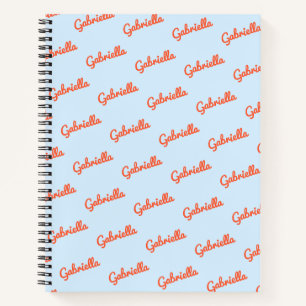 Light Blue Orange Name Personalised Script Notes Notebook