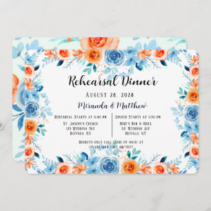 Light Blue Orange Paint Peony Rehearsal Dinner Invitation