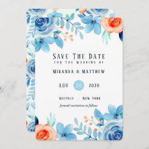 Light Blue Orange Paint Peony Save The Date Cards