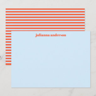Light Blue Orange Stripe Personalised Stationery Card
