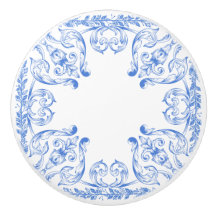Light Blue Ornate Ceramic Drawer Knob