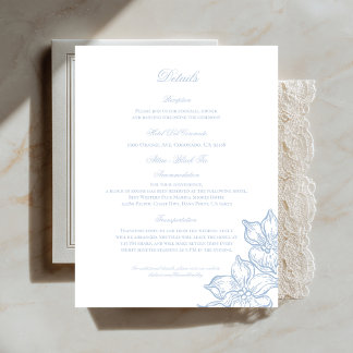 Light Blue Outline Floral Wedding Details Card