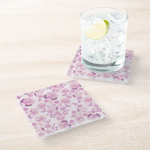 Light Blue Outlined Floral Design Coaster