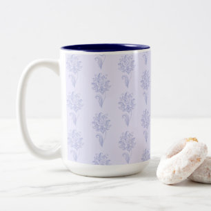Light Blue Outlined Floral Pattern Two-Tone Coffee Mug