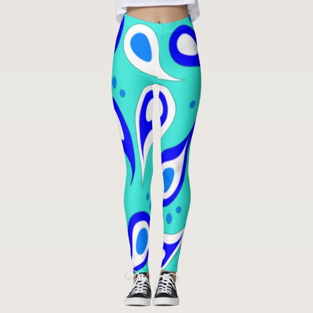 Light Blue Paisley  Pattern Leggings (Front)