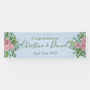 Light Blue & Pale Pink Peony Rose Floral Wedding Banner