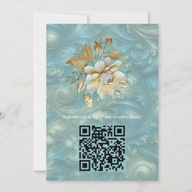 Light Blue-Palette on Gold Barogue design Invitation (Back)