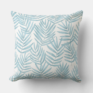 Light Blue Palm Leaves Throw Pillow