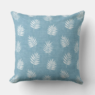 Light Blue Palm Leaves Throw Pillow