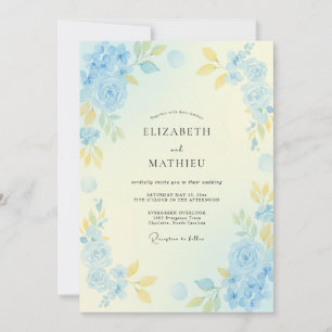 Light Blue Pastel Floral Wedding Invitation