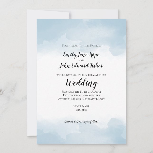 Light Blue Pastel Watercolors Wedding Invitation (Front)