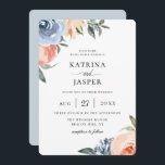 Light Blue Peach Botanical Wedding Invitation<br><div class="desc">Beautiful watercolor,  blue and peach,  botanical flowers and foliage,  wedding invitation. Font style and colour can be customised. Back of card features solid light blue colour.</div>