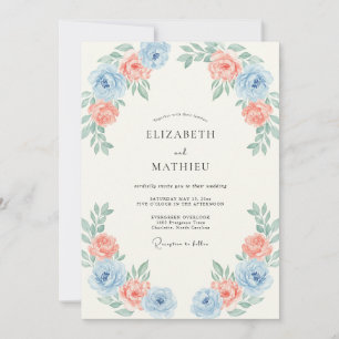 Light Blue Peach Romantic Spring Wedding Invitation