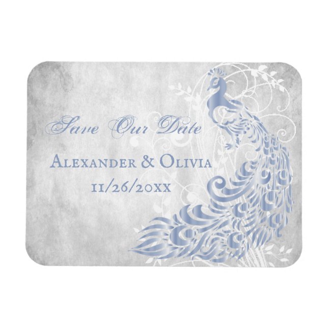 Light Blue Peacock Leaf Vine Save The Date Magnet (Horizontal)