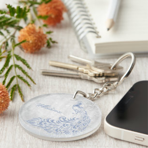 Light Blue Peacock Personalised Acrylic Keychain