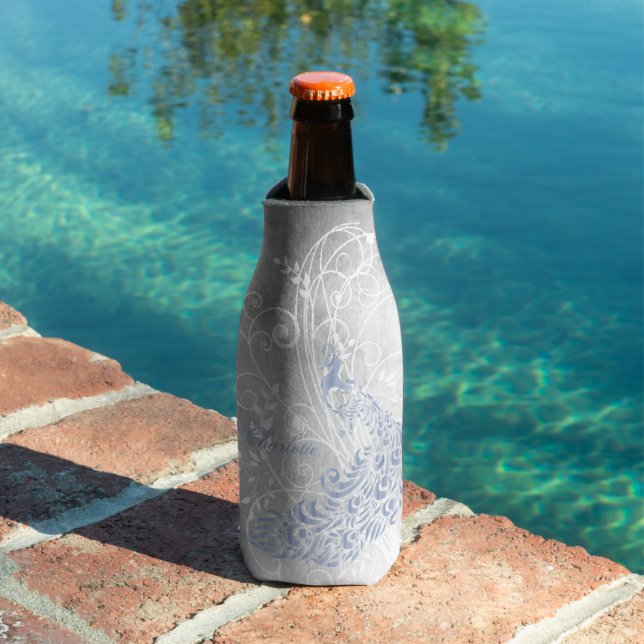 Light Blue Peacock Personalised Bottle Cooler (In Situ Pool)